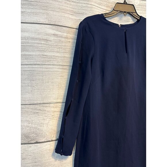 Shoshanna Navy Dress With Ruffled Hem & Buttoned Sleeves Size 6 - Picture 2 of 4